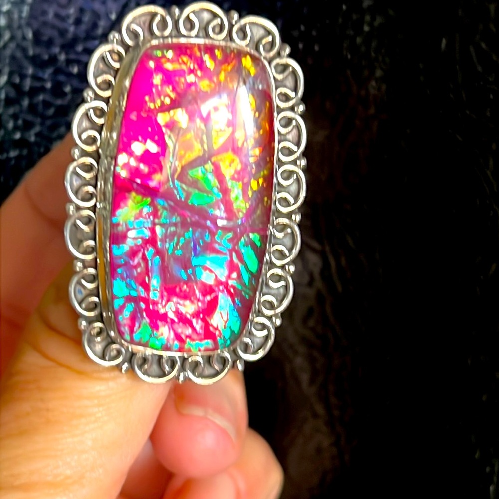 925 Triplet Opal Absolutely GORGEOUS!! Ring Adjustable size.
